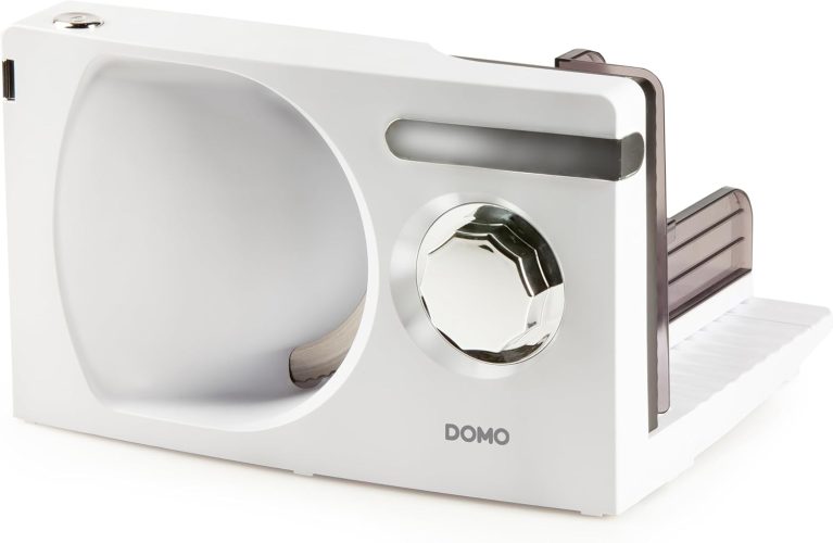 DOMO DO523S Trancheuse Electrique Ø 17 cm - 0 à 15 mm - Moteur silencieux DC de 120 W - Blanc