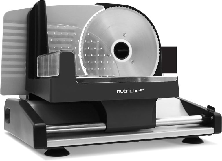 NutriChef Trancheuse Électrique 200 W pour Viande et Pain, Lame Amovible Inox 19 cm, Épaisseur Réglable 0 à 15 mm