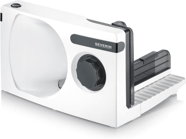 SEVERIN Trancheuse universelle 100 W, Lame Inox Amovible, Épaisseur Réglable 0 à 15 mm, AS 3912, Blanc
