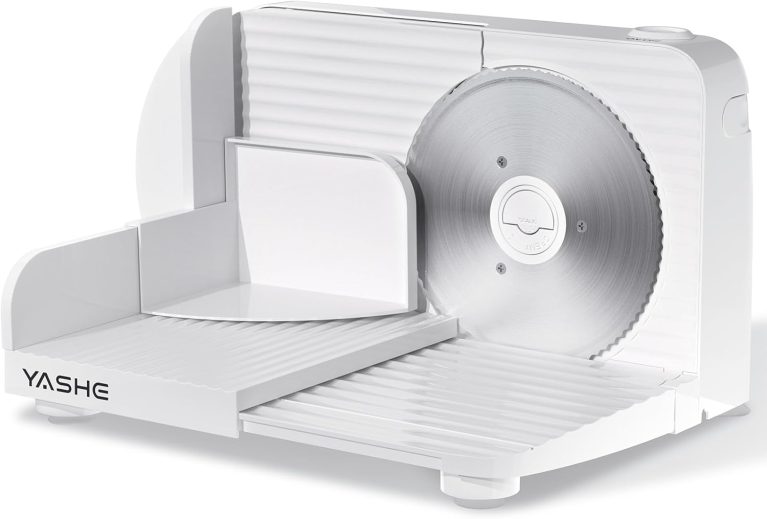 YASHE Trancheuse Électrique Pliable 180W, Lame Inox 17 cm, Épaisseur Réglable 0 à 15 mm, Compacte
