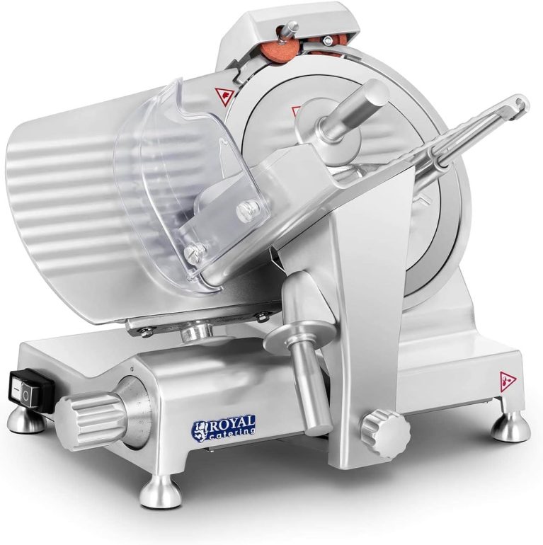 Royal Catering Trancheuse à Jambon RCAM-250EXPERT (40x48x37cm, 180W, épaisseur de coupe 0-12 mm, diamètre des lames Ø 250 mm, affûteur)