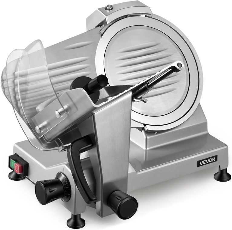 VEVOR Trancheuse Électrique 240 W, Trancheuse à Jambon avec Épaisseur de Coupe Réglable 0-12 mm, pour Saucisson Pain Fromage Viande Charcuterie, Lame en Acier au Carbone 250 mm et Affûteur Intégré